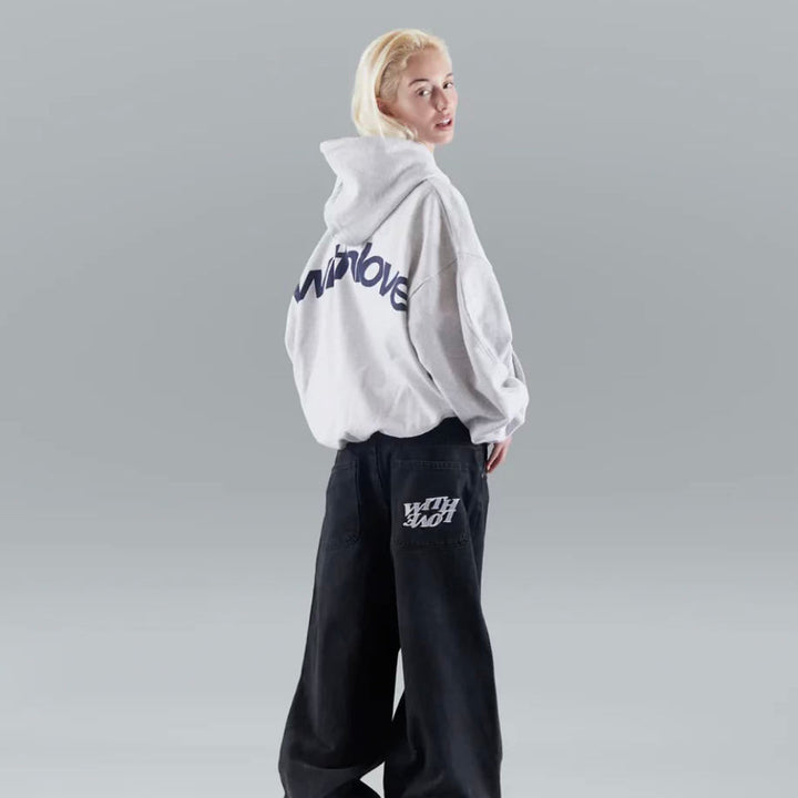 "Comfortabele oversized hoodie met geel detail, trendy casual stijl voor dames, gemaakt van zacht katoen, Withlove design."