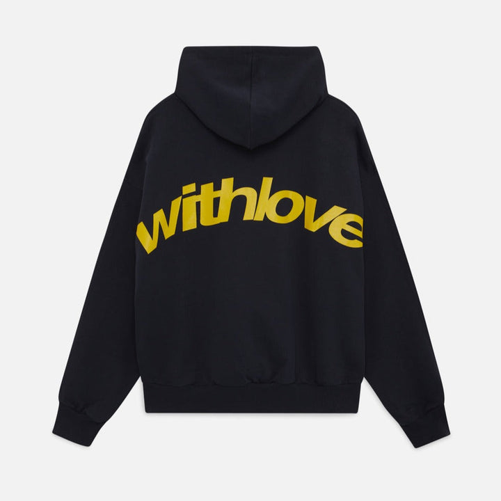 "Comfortabele oversized hoodie met geel detail, trendy casual stijl voor dames, gemaakt van zacht katoen, Withlove design."