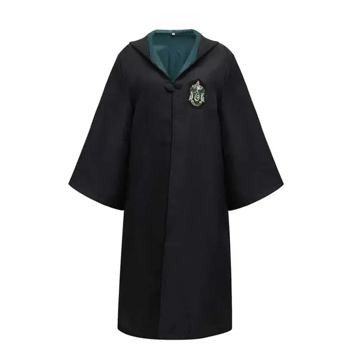 "Compleet Harry Potter kostuum met authentieke Hogwarts-jas, bril, sjaal en toverstok; ideaal voor fantasieavonturen."