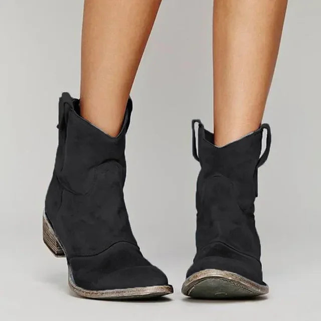Cowboy enkellaarsjes dames, kunstleer, gebogen hak, stevige zool, westelijk ontwerp, stijlvol en comfortabel voor dagelijks g