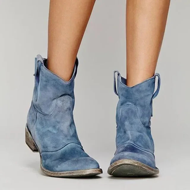 Cowboy enkellaarsjes dames, kunstleer, gebogen hak, stevige zool, westelijk ontwerp, stijlvol en comfortabel voor dagelijks g