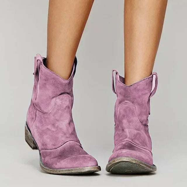 Cowboy enkellaarsjes dames, kunstleer, gebogen hak, stevige zool, westelijk ontwerp, stijlvol en comfortabel voor dagelijks g