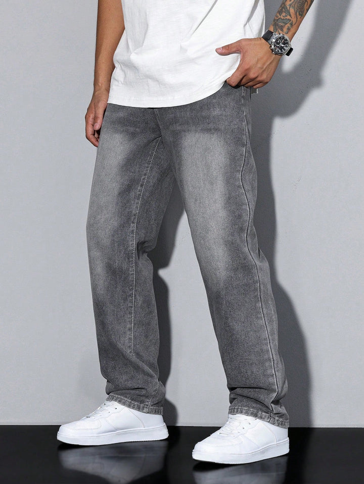 "Daan effen kleur heren jeans, comfortabele casual broek met rechte pijpen en losse pasvorm voor stijlvolle mannen."