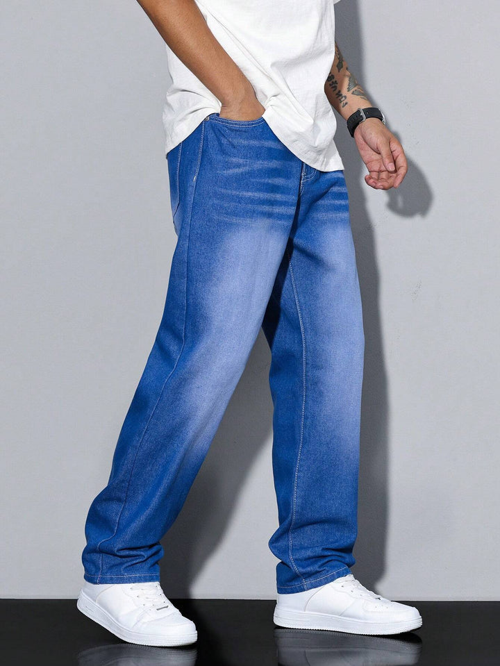"Daan effen kleur heren jeans, comfortabele casual broek met rechte pijpen en losse pasvorm voor stijlvolle mannen."