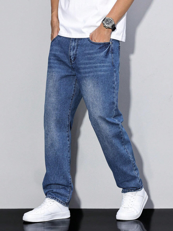 "Daan effen kleur heren jeans, comfortabele casual broek met rechte pijpen en losse pasvorm voor stijlvolle mannen."