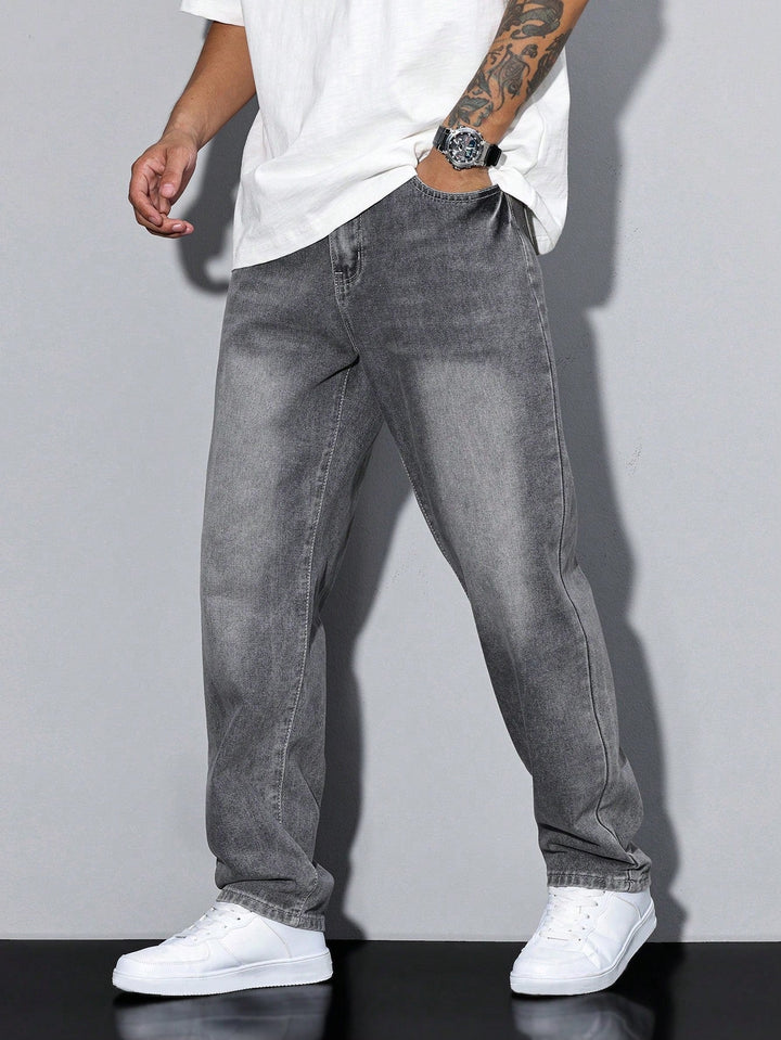"Daan effen kleur heren jeans, comfortabele casual broek met rechte pijpen en losse pasvorm voor stijlvolle mannen."