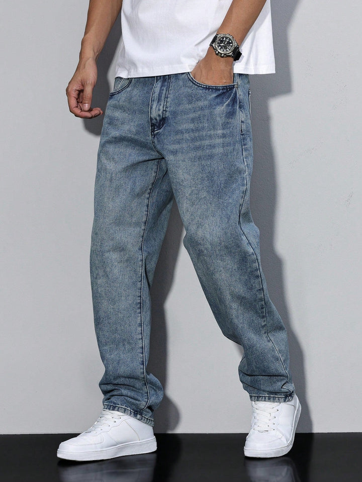 "Daan effen kleur heren jeans, comfortabele casual broek met rechte pijpen en losse pasvorm voor stijlvolle mannen."
