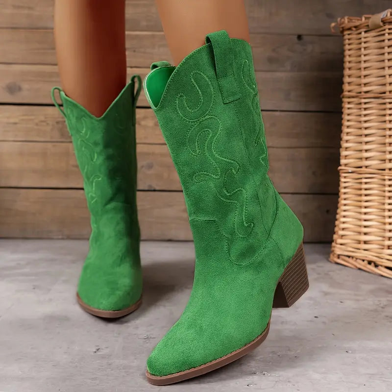 "Dames enkel cowboylaarzen, slank silhouet, verfijnde stiksels, perfect voor bohemian en city-chic stijlen."