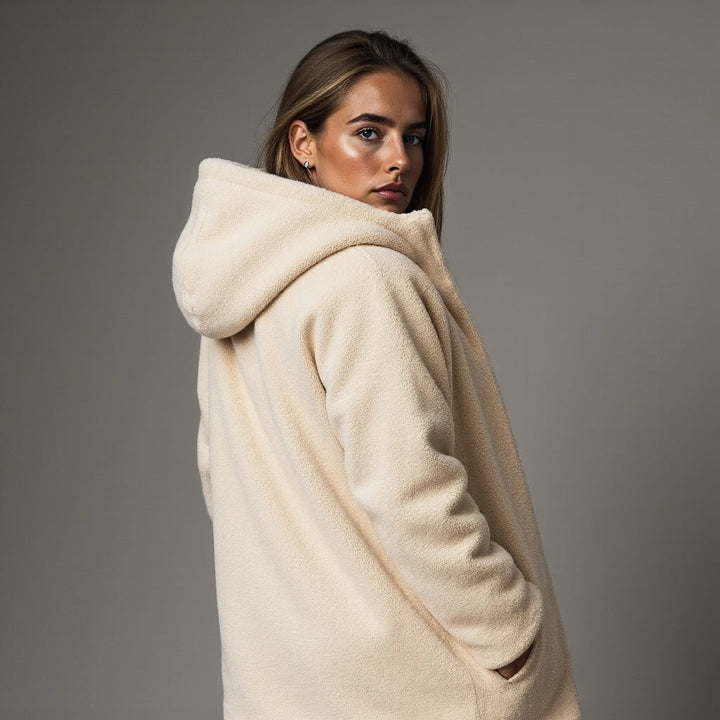 "Dames fleecejas wintermode, stijlvolle warme jas met zachte fleece, lichtgrijs met klassieke pasvorm voor casual en chique o