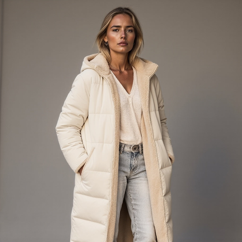 "Dames fleecejas wintermode, stijlvolle warme jas met zachte fleece, lichtgrijs met klassieke pasvorm voor casual en chique o