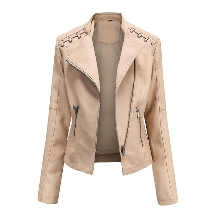 "Dames leren bikerjack in zwart met klassieke snit, tijdloos design en nikkelen ritssluiting voor elke gelegenheid"