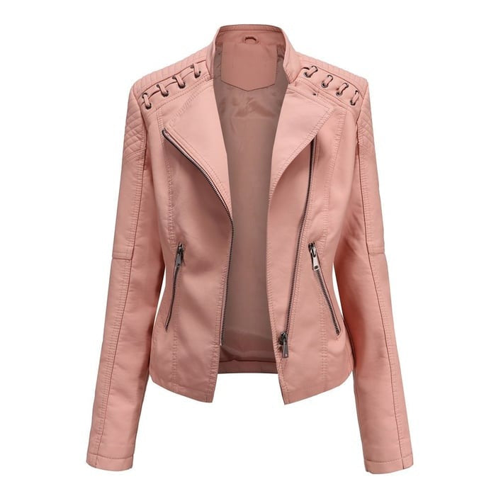"Dames leren bikerjack in zwart met klassieke snit, tijdloos design en nikkelen ritssluiting voor elke gelegenheid"