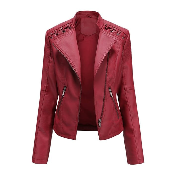 "Dames leren bikerjack in zwart met klassieke snit, tijdloos design en nikkelen ritssluiting voor elke gelegenheid"