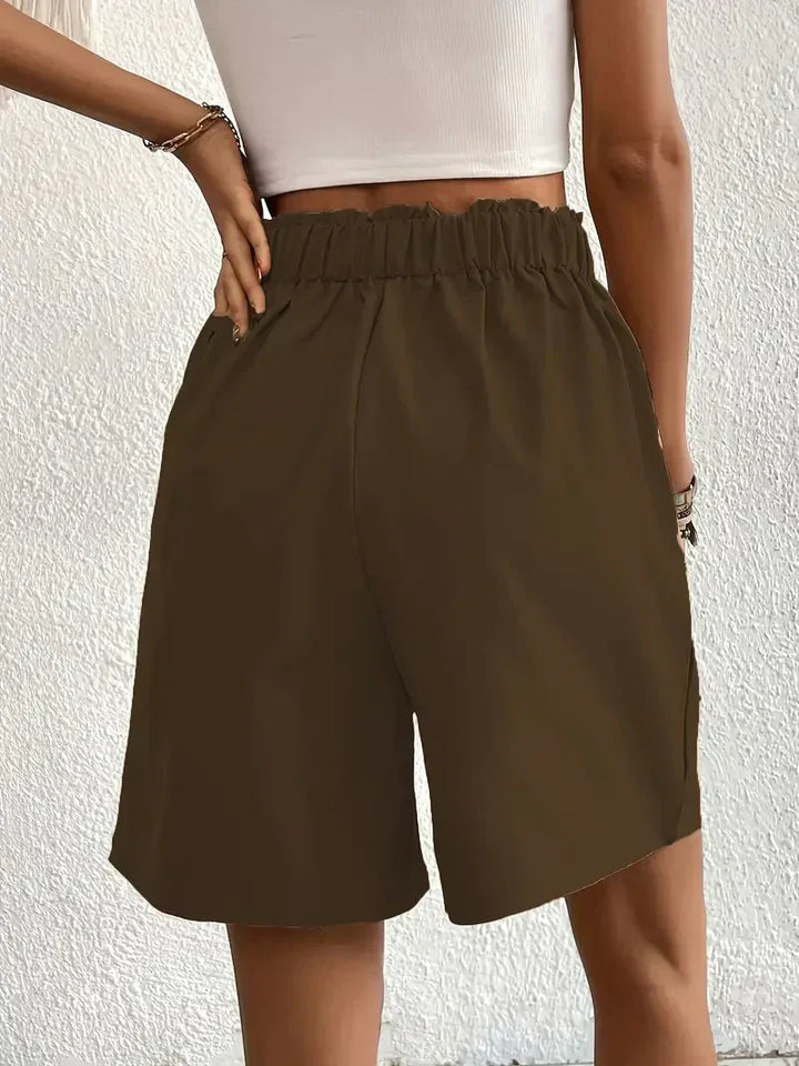 "Dames linnen zomershorts met hoge taille, schuine zakken, lichtgewicht, ademend, perfect voor zomerse dagen."
