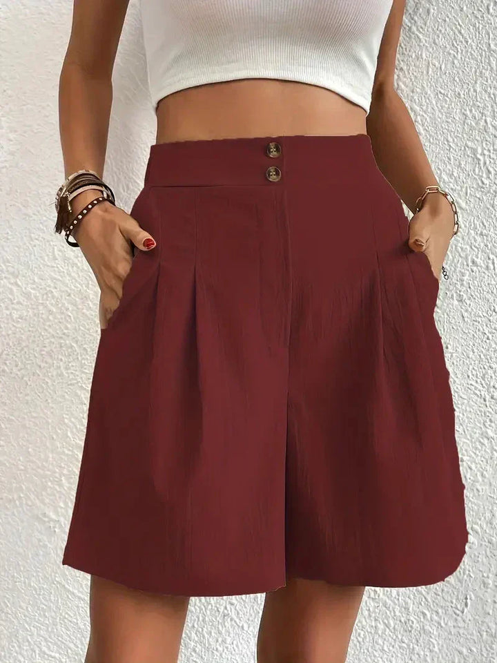 "Dames linnen zomershorts met hoge taille, schuine zakken, lichtgewicht, ademend, perfect voor zomerse dagen."