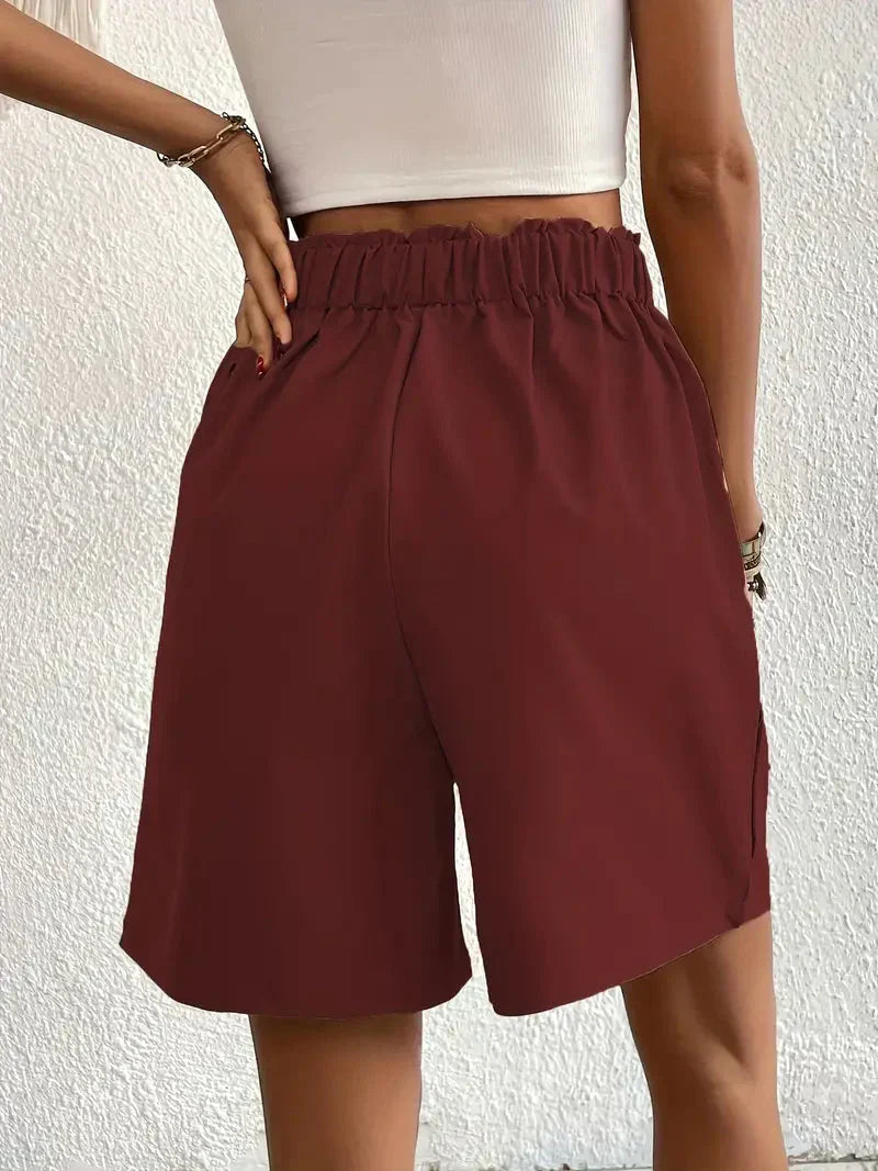 "Dames linnen zomershorts met hoge taille, schuine zakken, lichtgewicht, ademend, perfect voor zomerse dagen."