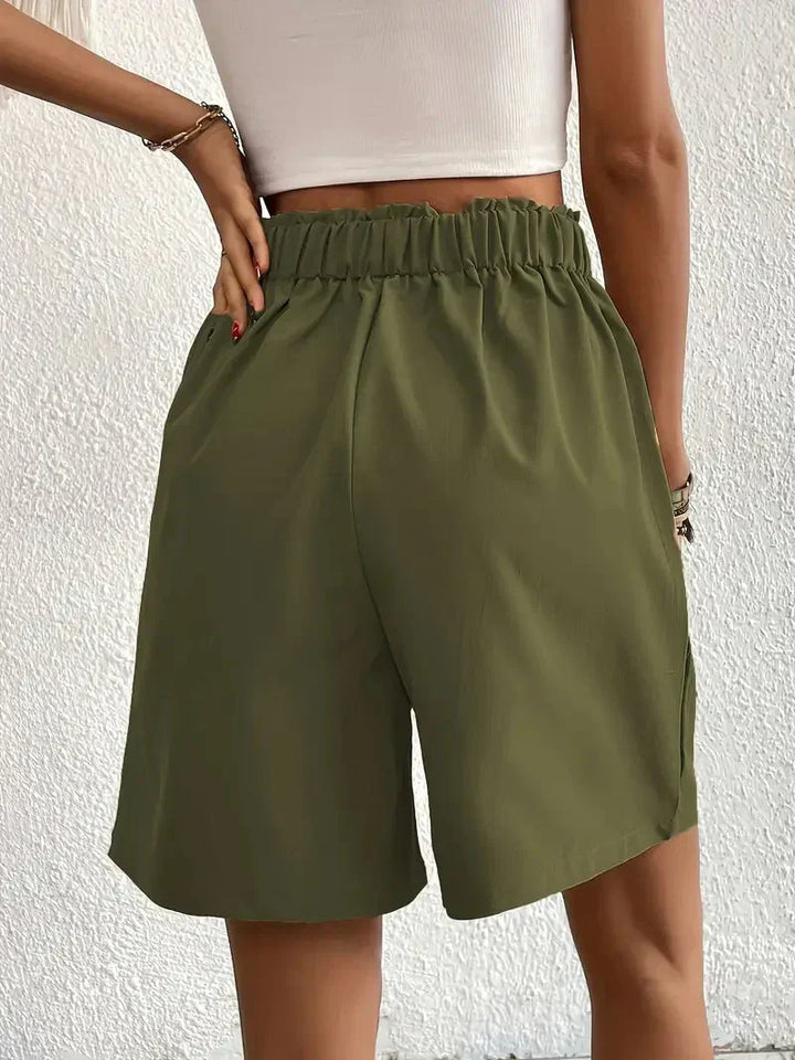 "Dames linnen zomershorts met hoge taille, schuine zakken, lichtgewicht, ademend, perfect voor zomerse dagen."