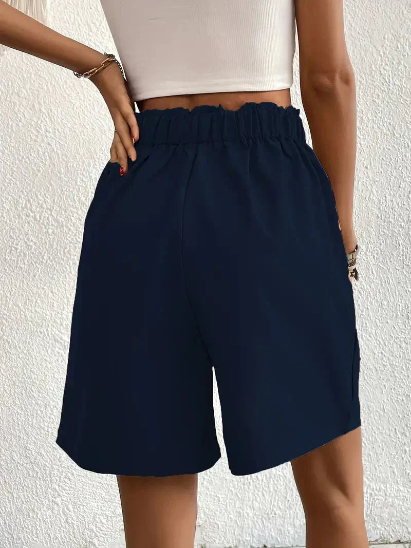 "Dames linnen zomershorts met hoge taille, schuine zakken, lichtgewicht, ademend, perfect voor zomerse dagen."