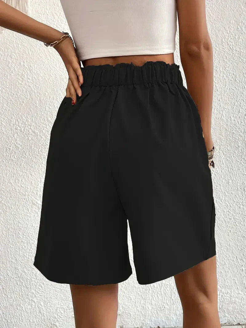 "Dames linnen zomershorts met hoge taille, schuine zakken, lichtgewicht, ademend, perfect voor zomerse dagen."