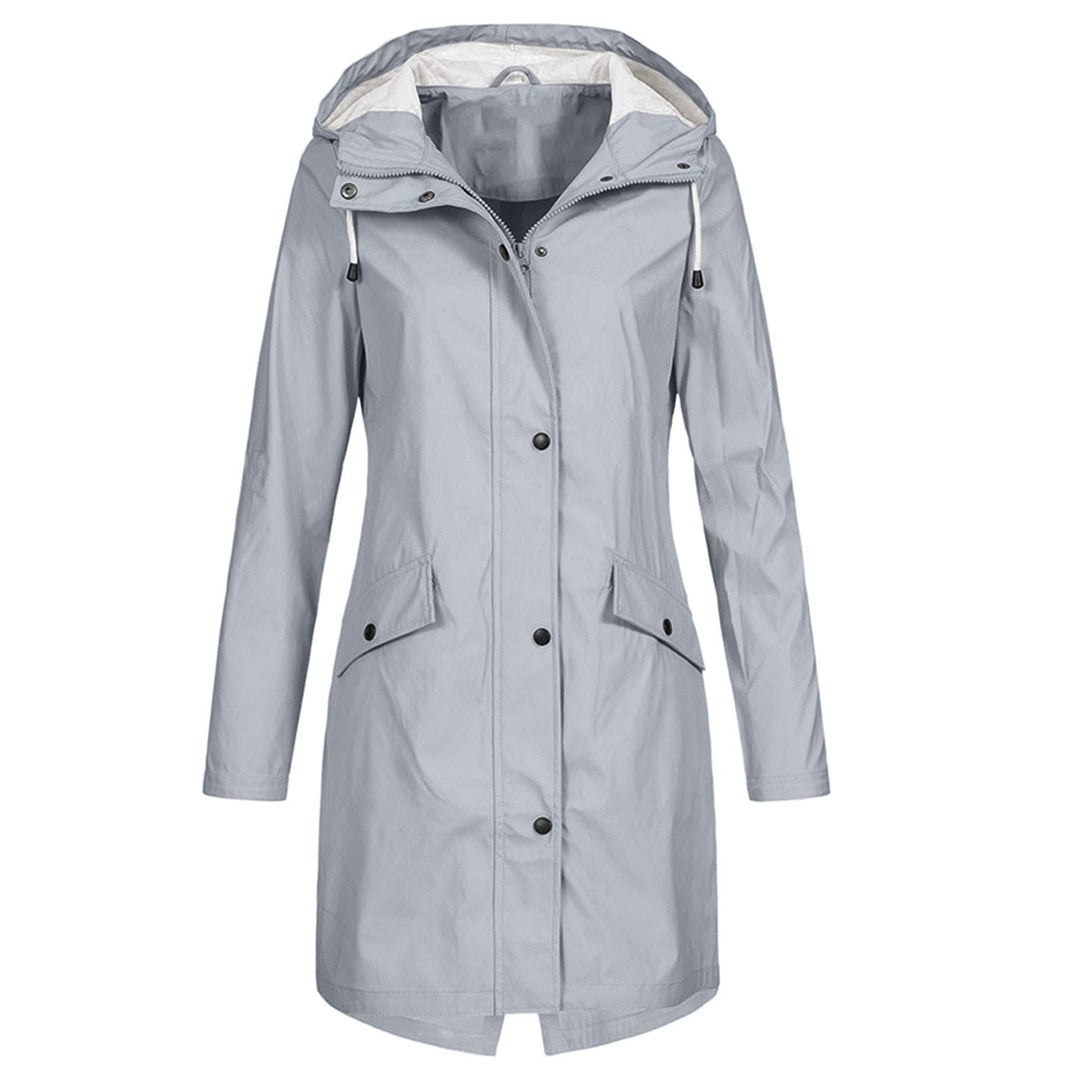 "Dames regenjas waterdicht, verstelbare kap, stijlvol ontwerp in blauw met zakken, ademend materiaal voor comfort."
