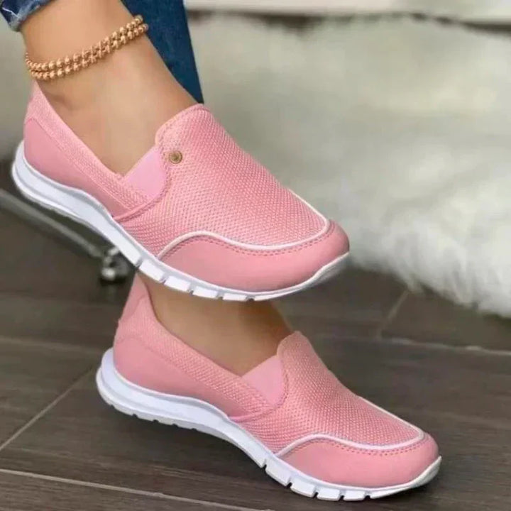 "Dames slip-on diabetesschoenen, orthopedisch ontwerp, ademend textiel, antislip zool, verkrijgbaar in beige, roze, zwart, bl