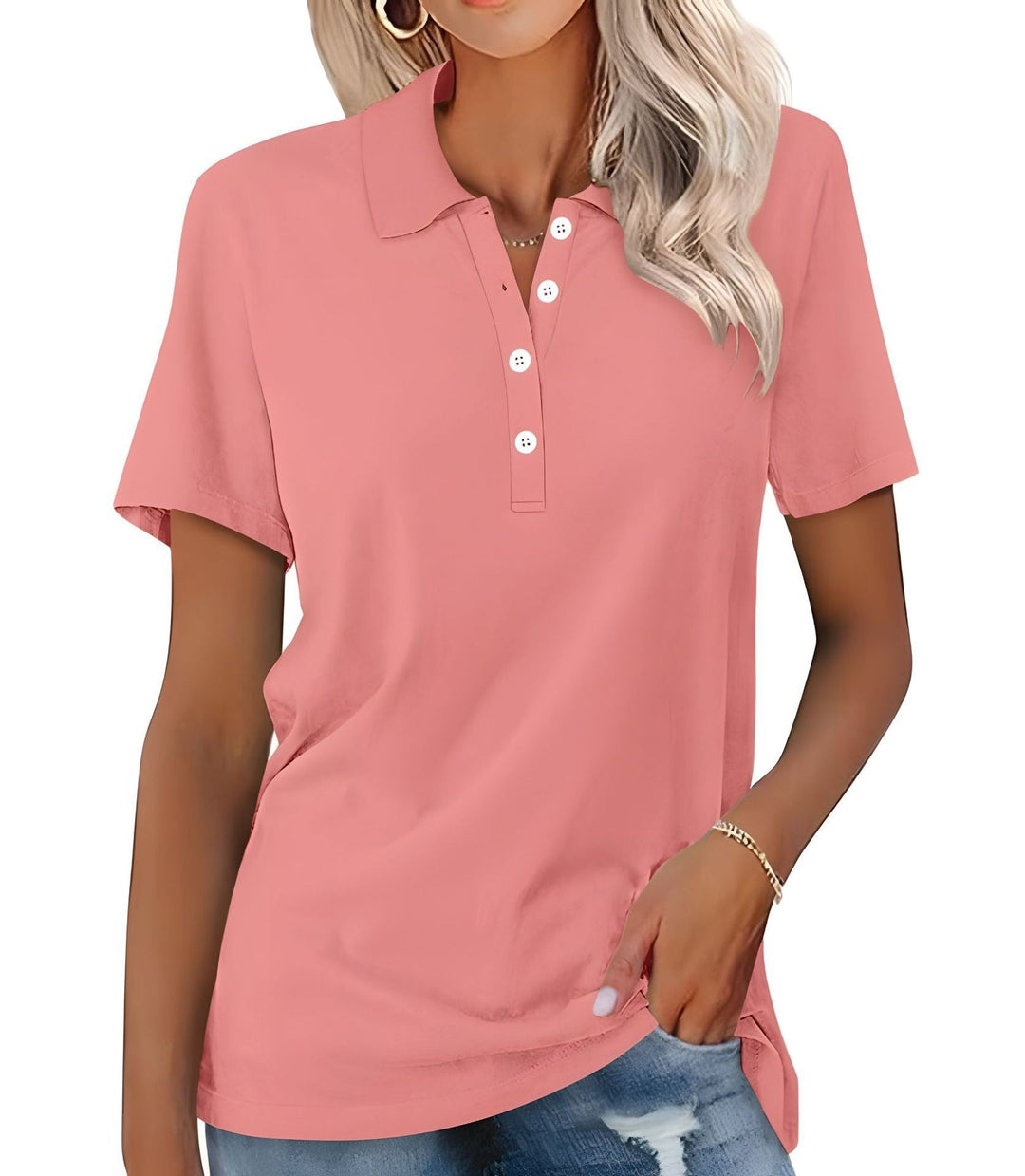 "Dameskatoenen polo shirt, ademend en comfortabel, tijdloze stijl, perfecte pasvorm voor casual en formele gelegenheden."