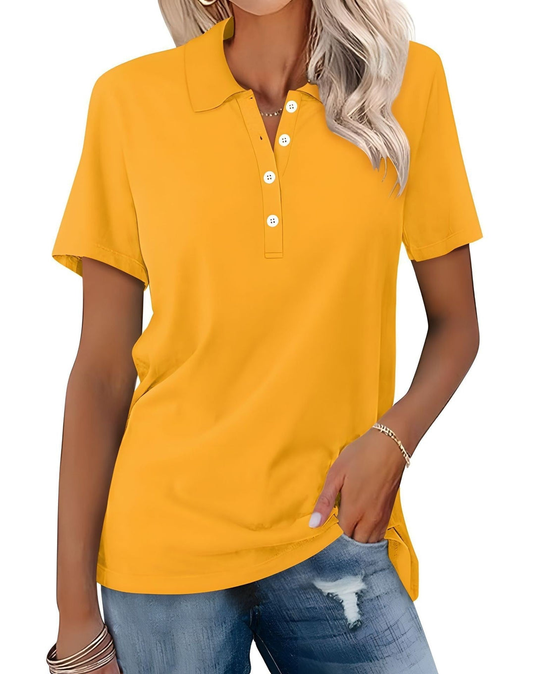 "Dameskatoenen polo shirt, ademend en comfortabel, tijdloze stijl, perfecte pasvorm voor casual en formele gelegenheden."