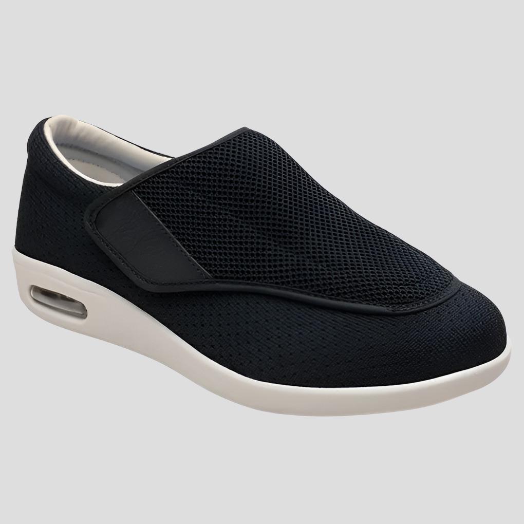 "Diabetische comfortschoenen heren, ruime pasvorm, extra brede teenruimte, naadloze binnenvoering, anti-slip zool."