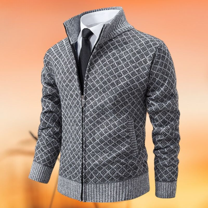 "Dikke gebreide damestrui met jacquardpatroon, elegant en warm, perfect voor casual en formele gelegenheden."