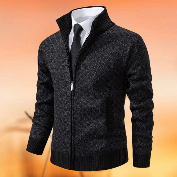 "Dikke gebreide damestrui met jacquardpatroon, elegant en warm, perfect voor casual en formele gelegenheden."