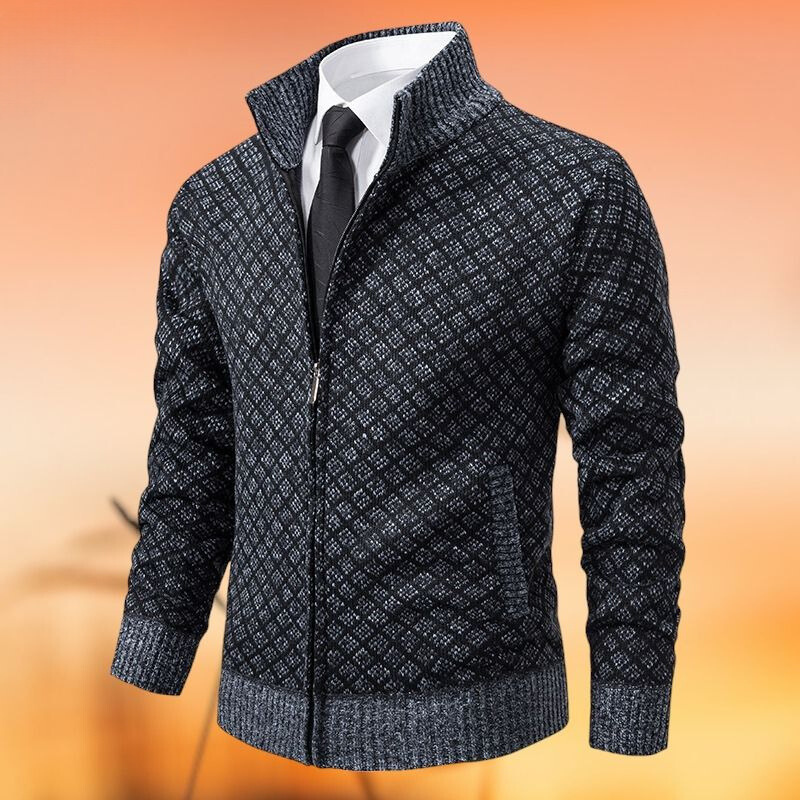 "Dikke gebreide damestrui met jacquardpatroon, elegant en warm, perfect voor casual en formele gelegenheden."
