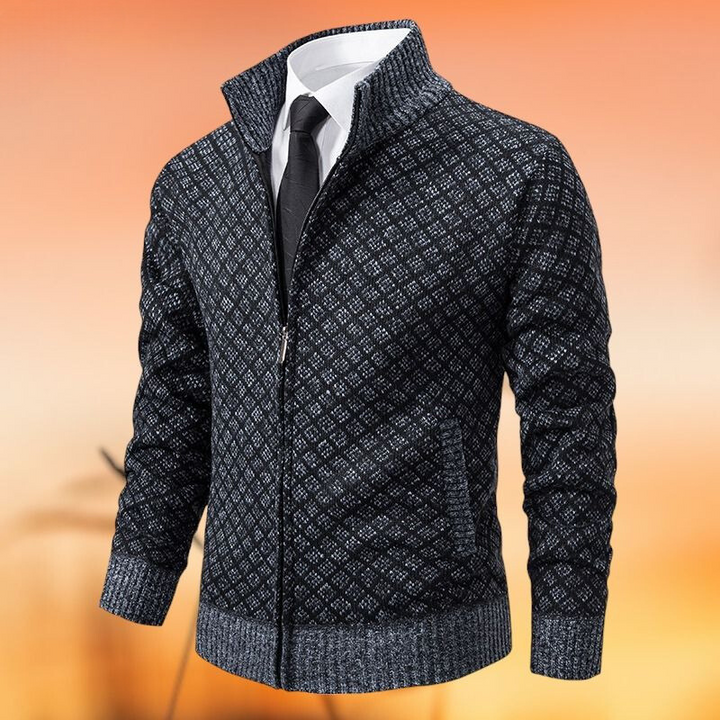 "Dikke gebreide damestrui met jacquardpatroon, elegant en warm, perfect voor casual en formele gelegenheden."