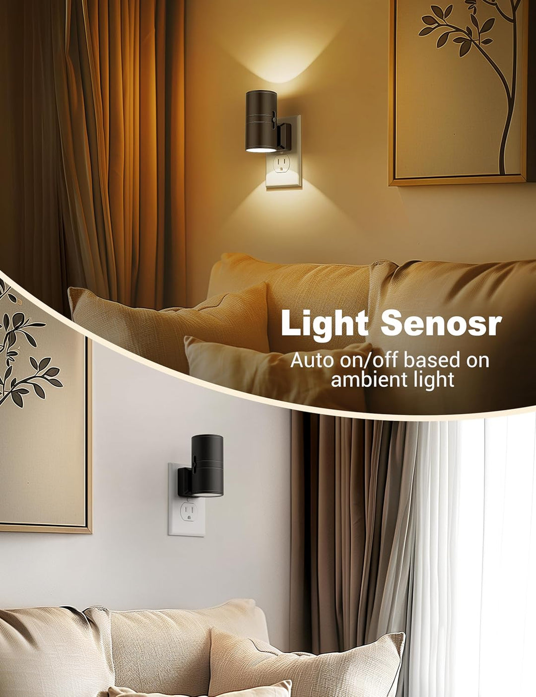 "Dimbare LED nachtlamp met moderne schemersensor, compact en energiezuinig, ideaal voor sfeerverlichting thuis."