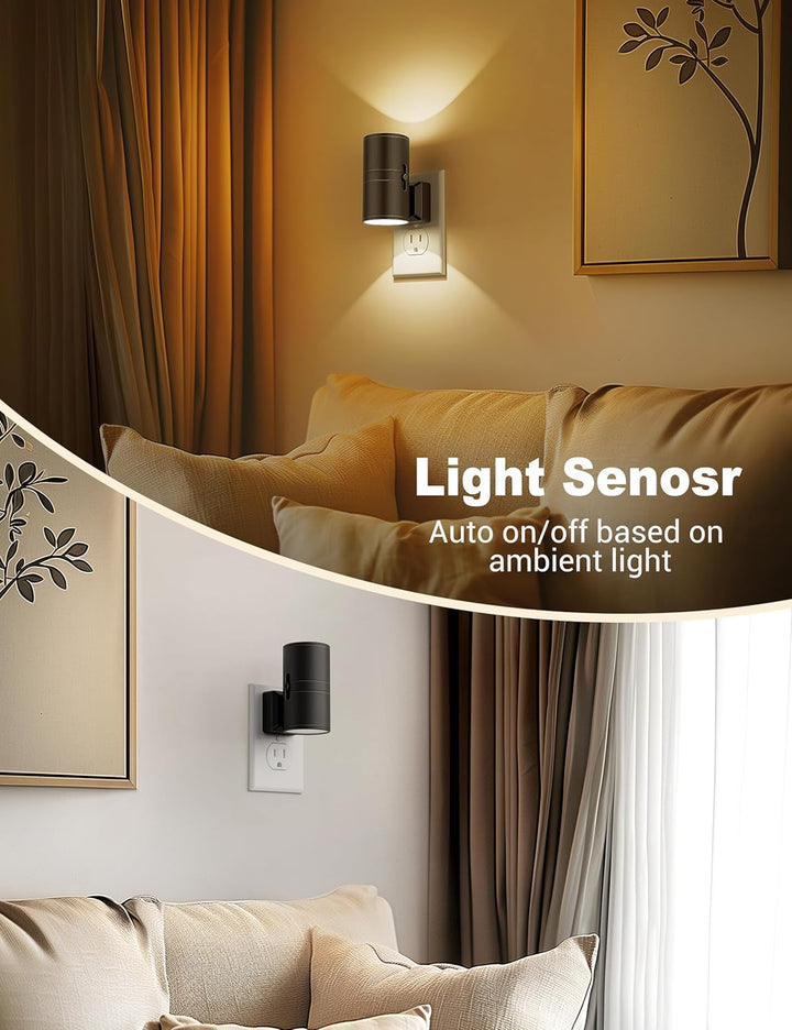 "Dimbare LED nachtlamp met moderne schemersensor, compact en energiezuinig, ideaal voor sfeerverlichting thuis."