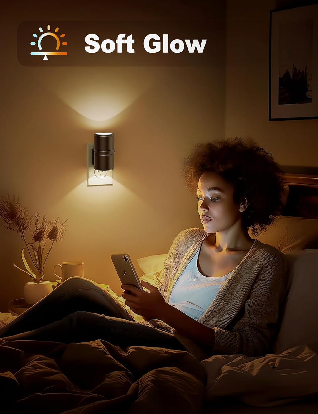 "Dimbare LED nachtlamp met moderne schemersensor, compact en energiezuinig, ideaal voor sfeerverlichting thuis."