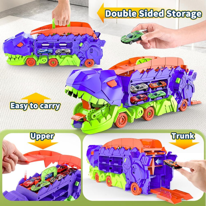 "Dino Stad Transporteur racebaan, kleurrijke vrachtwagen met transformeerbare onderdelen voor kinderplezier en creativiteit"