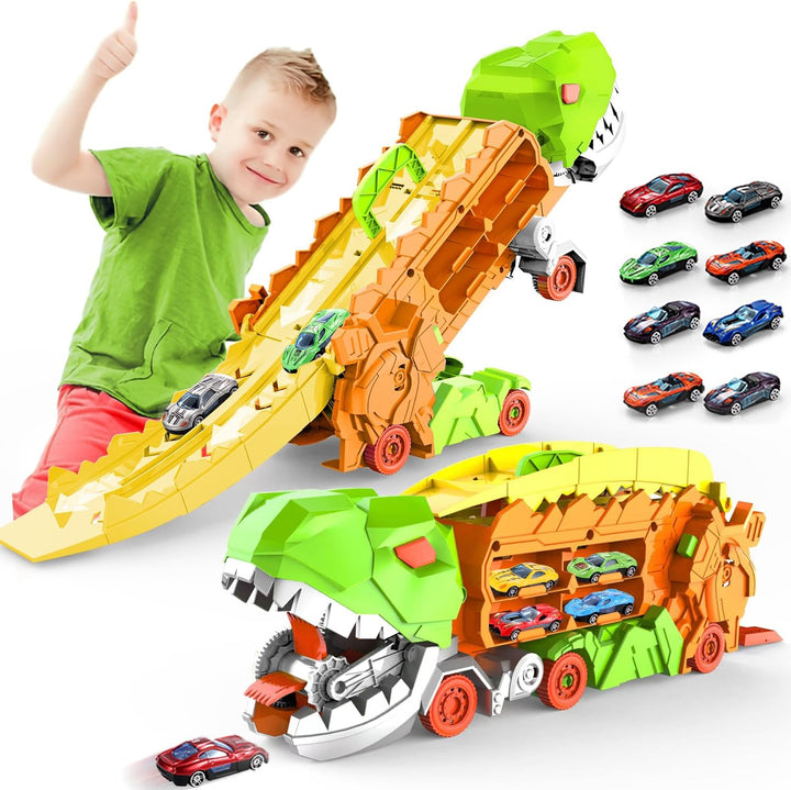 "Dino Stad Transporteur racebaan, kleurrijke vrachtwagen met transformeerbare onderdelen voor kinderplezier en creativiteit"