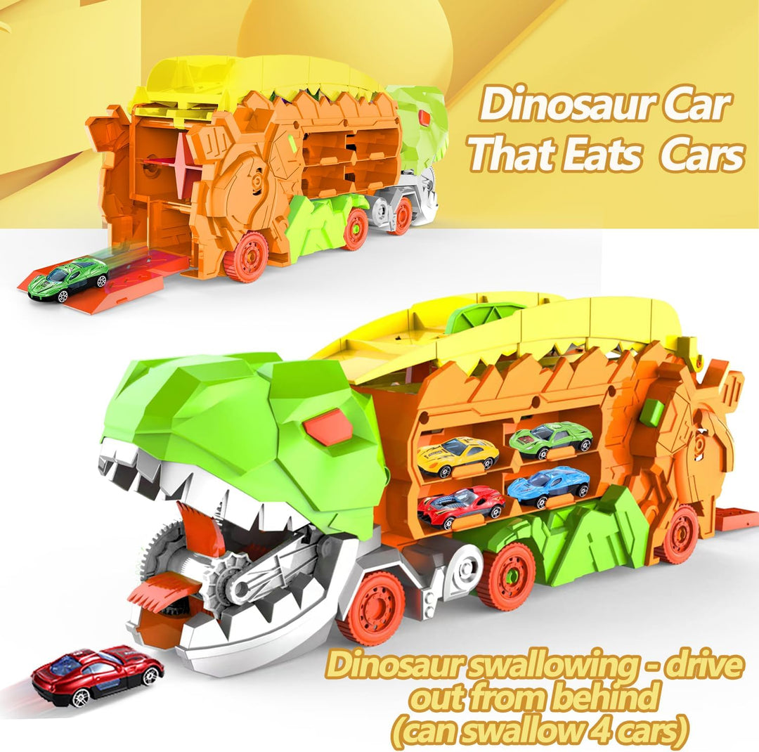 "Dino Stad Transporteur racebaan, kleurrijke vrachtwagen met transformeerbare onderdelen voor kinderplezier en creativiteit"