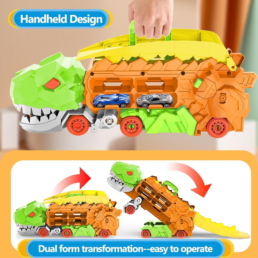 "Dino Stad Transporteur racebaan, kleurrijke vrachtwagen met transformeerbare onderdelen voor kinderplezier en creativiteit"