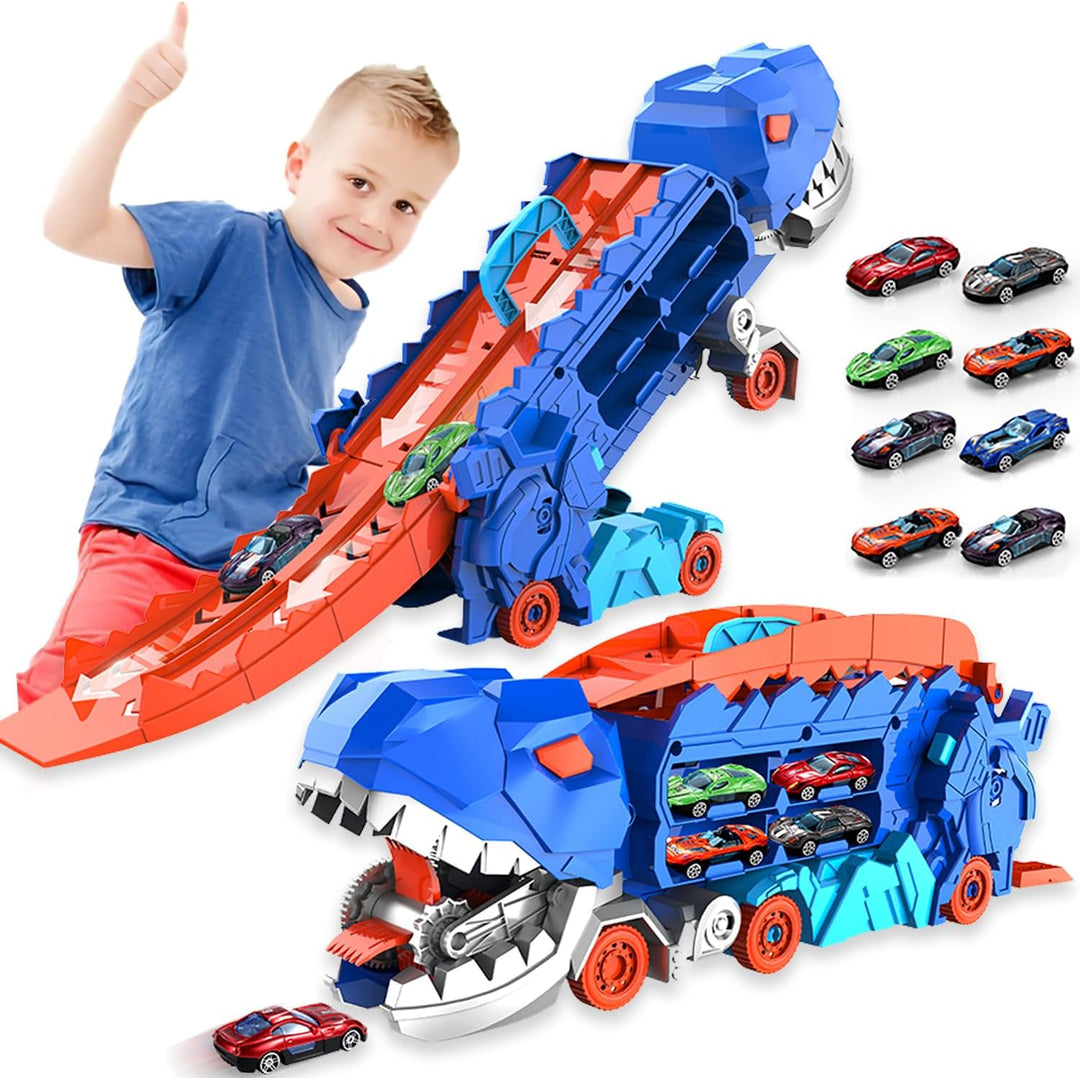"Dino Stad Transporteur racebaan, kleurrijke vrachtwagen met transformeerbare onderdelen voor kinderplezier en creativiteit"