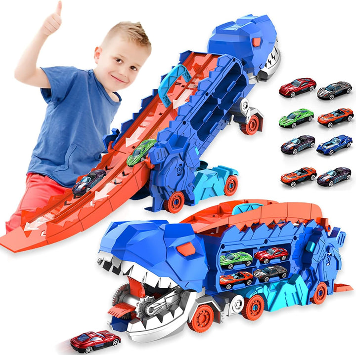 "Dino Stad Transporteur racebaan, kleurrijke vrachtwagen met transformeerbare onderdelen voor kinderplezier en creativiteit"