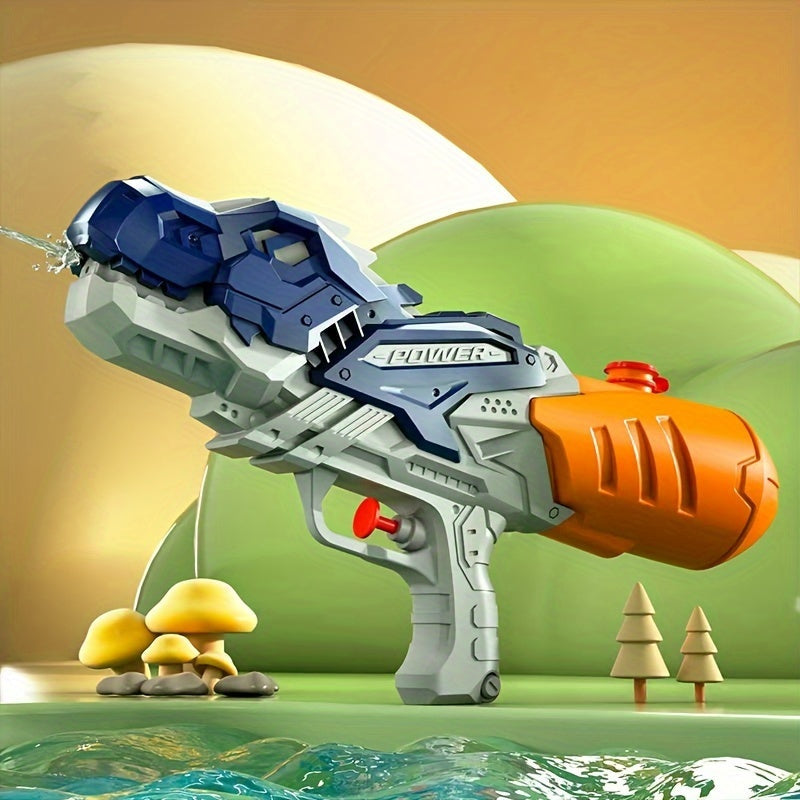 "Dino waterpistool met grote capaciteit, groene dino-vorm en pompsysteem, ideaal voor kindvriendelijke waterpret."