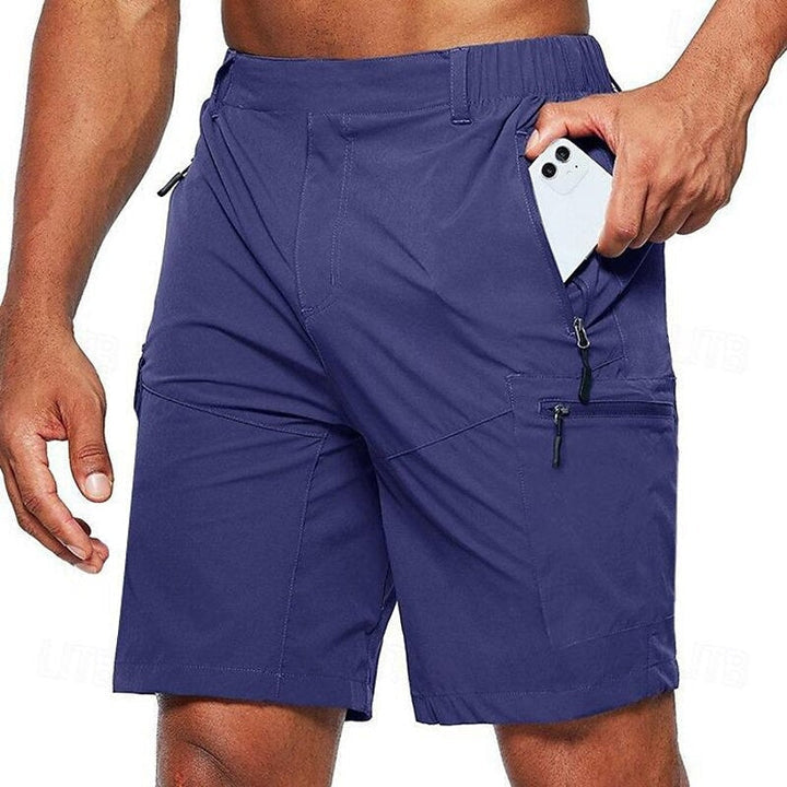 "Donkerblauwe heren zomershorts, ademend polyester, sneldrogend, elastische tailleband met trekkoord, ideaal voor de zomer"
