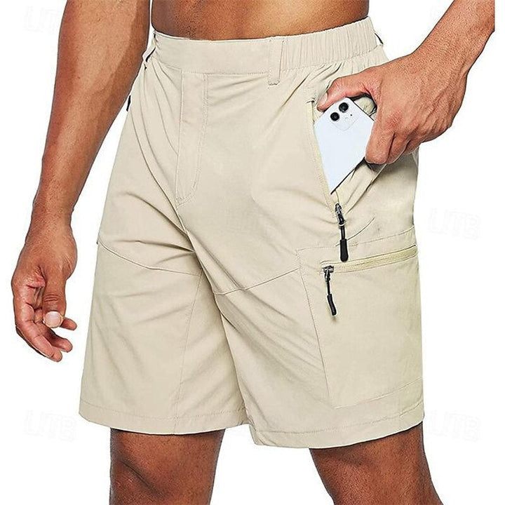 "Donkerblauwe heren zomershorts, ademend polyester, sneldrogend, elastische tailleband met trekkoord, ideaal voor de zomer"