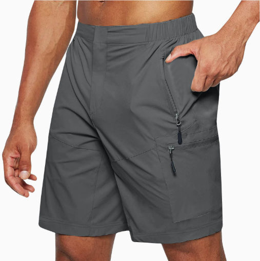 "Donkerblauwe heren zomershorts, ademend polyester, sneldrogend, elastische tailleband met trekkoord, ideaal voor de zomer"