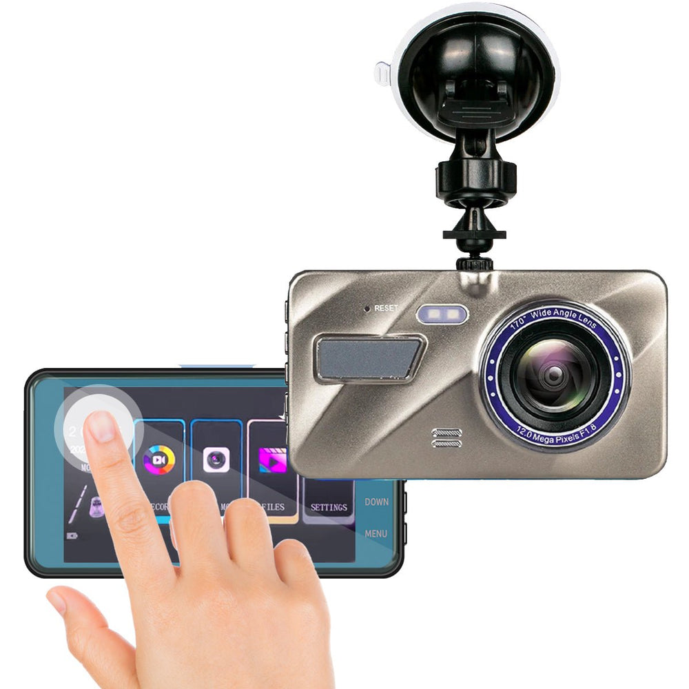 "Draadloze 1080P dashcam voor en achter, zwart, met nachtzicht, voor superieure videobewaking van voertuigen."