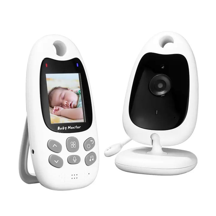 Draadloze babyfoon met helder scherm, nachtzicht en tweewegcommunicatie voor optimale bewaking, compact en draagbaar ontwerp.