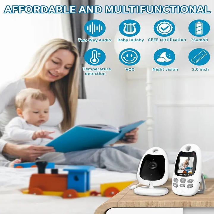 Draadloze babyfoon met helder scherm, nachtzicht en tweewegcommunicatie voor optimale bewaking, compact en draagbaar ontwerp.