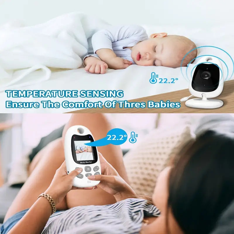 Draadloze babyfoon met helder scherm, nachtzicht en tweewegcommunicatie voor optimale bewaking, compact en draagbaar ontwerp.