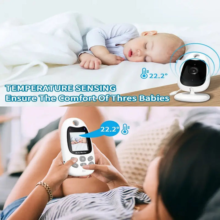 Draadloze babyfoon met helder scherm, nachtzicht en tweewegcommunicatie voor optimale bewaking, compact en draagbaar ontwerp.